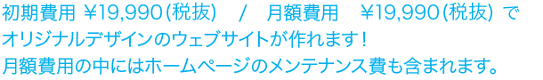 初期費用 ¥19,990(税抜)/月額費用　¥19,990 でオリジナルデザインのウェブサイトが作れます！